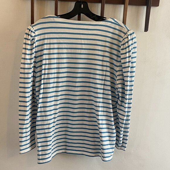VERONICA BEARD Eli Baseball Tee Puff Long Sleeve Top Blue White Striped - Picture 3 of 8